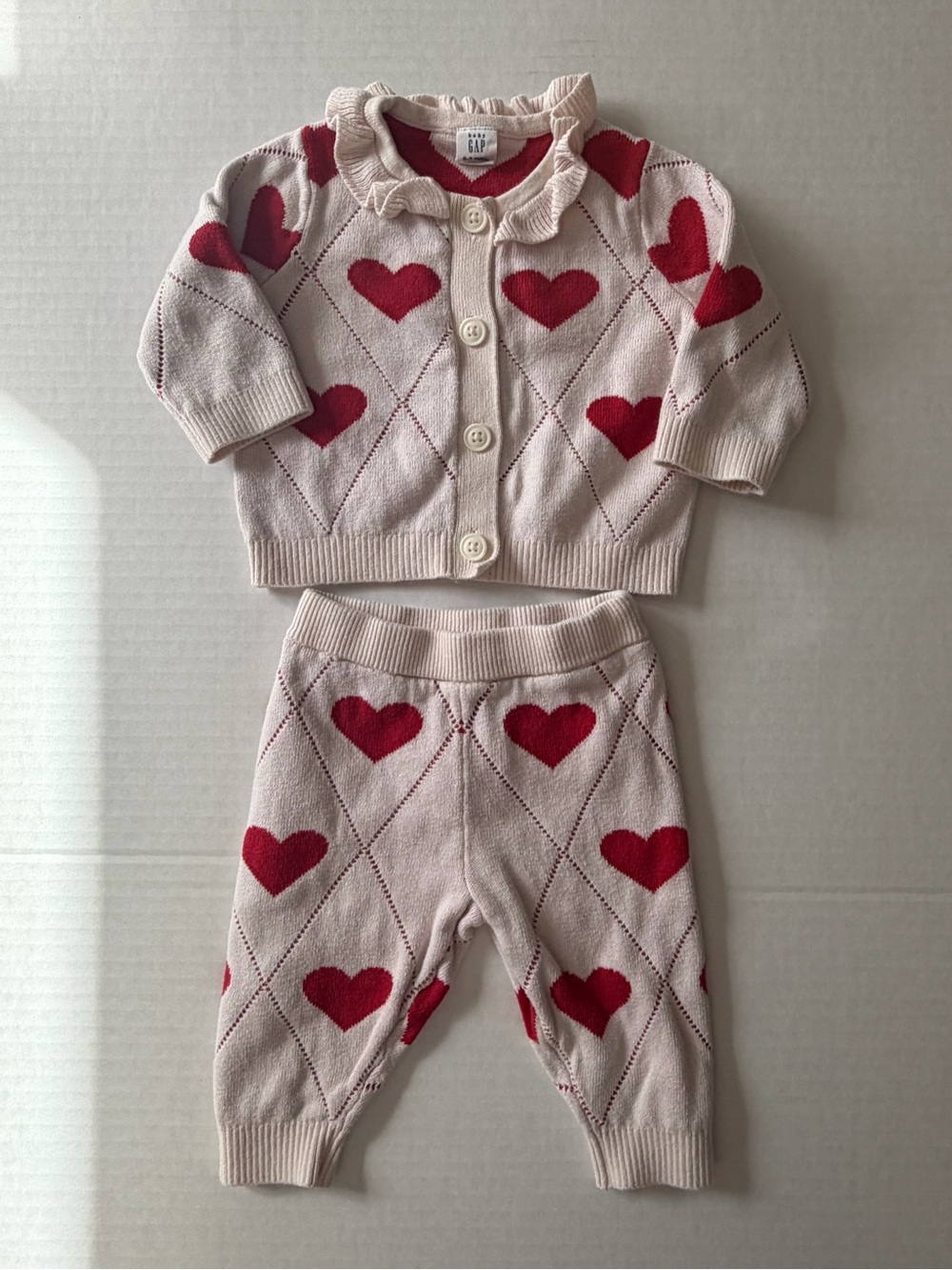 Baby Gap Heart Argyle Knit Cardigan & Pants Set 0-3M